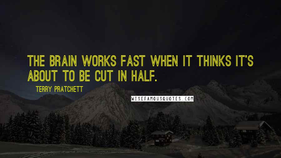 Terry Pratchett Quotes: The brain works fast when it thinks it's about to be cut in half.