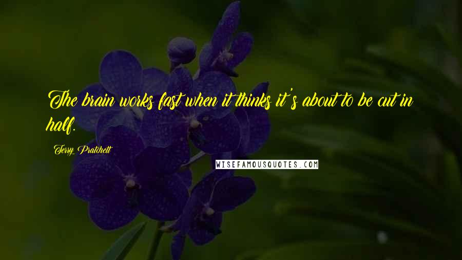 Terry Pratchett Quotes: The brain works fast when it thinks it's about to be cut in half.