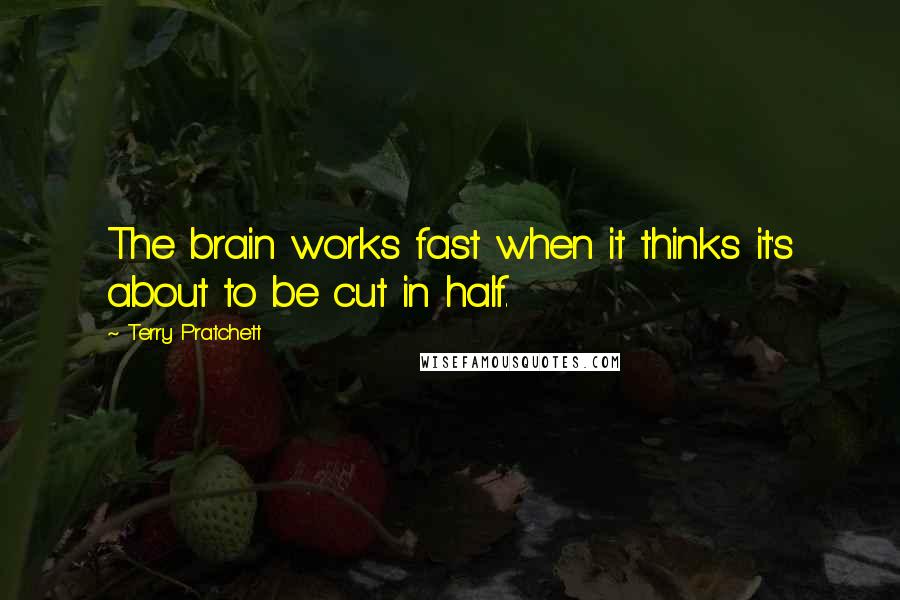 Terry Pratchett Quotes: The brain works fast when it thinks it's about to be cut in half.