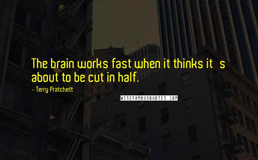 Terry Pratchett Quotes: The brain works fast when it thinks it's about to be cut in half.