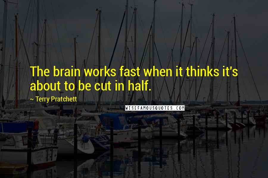 Terry Pratchett Quotes: The brain works fast when it thinks it's about to be cut in half.