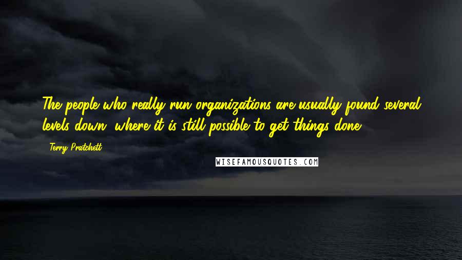 Terry Pratchett Quotes: The people who really run organizations are usually found several levels down, where it is still possible to get things done.