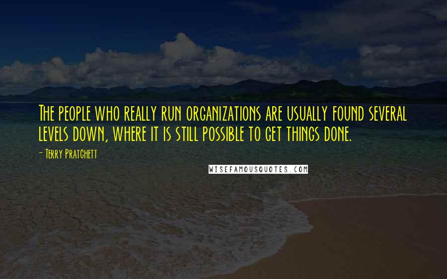 Terry Pratchett Quotes: The people who really run organizations are usually found several levels down, where it is still possible to get things done.