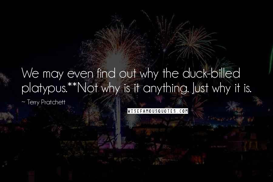 Terry Pratchett Quotes: We may even find out why the duck-billed platypus.**Not why is it anything. Just why it is.