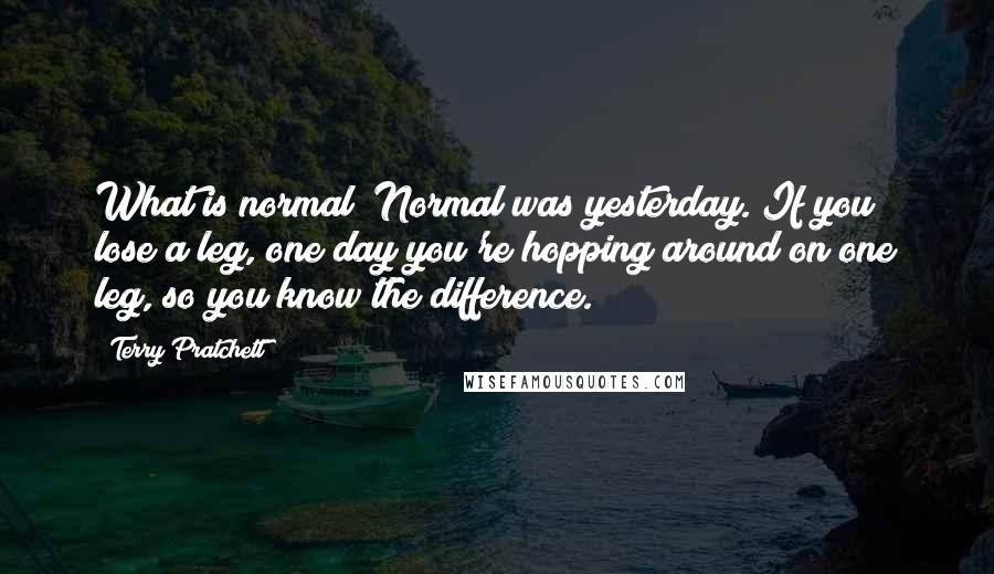 Terry Pratchett Quotes: What is normal? Normal was yesterday. If you lose a leg, one day you're hopping around on one leg, so you know the difference.