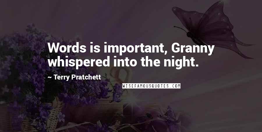 Terry Pratchett Quotes: Words is important, Granny whispered into the night.