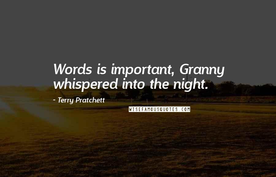Terry Pratchett Quotes: Words is important, Granny whispered into the night.