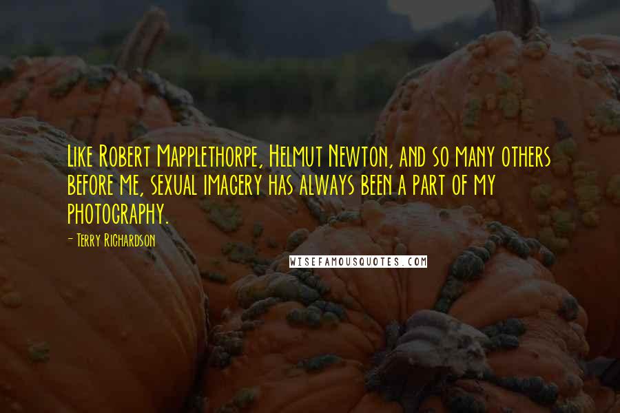 Terry Richardson Quotes: Like Robert Mapplethorpe, Helmut Newton, and so many others before me, sexual imagery has always been a part of my photography.