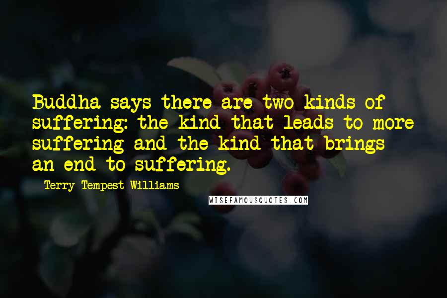 Terry Tempest Williams Quotes: Buddha says there are two kinds of suffering: the kind that leads to more suffering and the kind that brings an end to suffering.