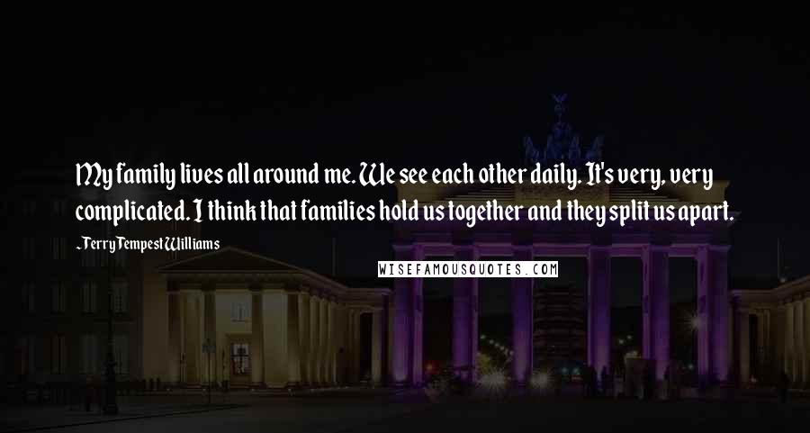 Terry Tempest Williams Quotes: My family lives all around me. We see each other daily. It's very, very complicated. I think that families hold us together and they split us apart.