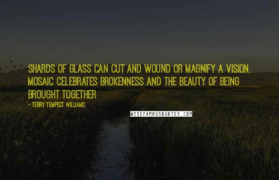Terry Tempest Williams Quotes: Shards of glass can cut and wound or magnify a vision. Mosaic celebrates brokenness and the beauty of being brought together