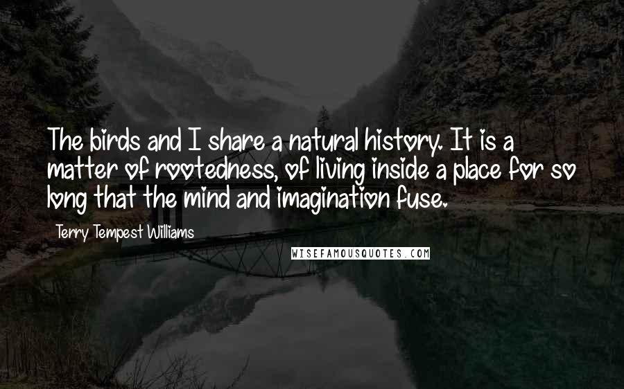 Terry Tempest Williams Quotes: The birds and I share a natural history. It is a matter of rootedness, of living inside a place for so long that the mind and imagination fuse.