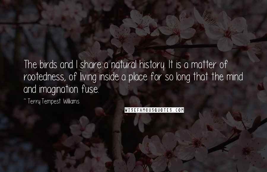 Terry Tempest Williams Quotes: The birds and I share a natural history. It is a matter of rootedness, of living inside a place for so long that the mind and imagination fuse.