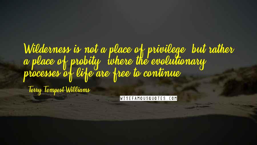 Terry Tempest Williams Quotes: Wilderness is not a place of privilege, but rather a place of probity, where the evolutionary processes of life are free to continue.