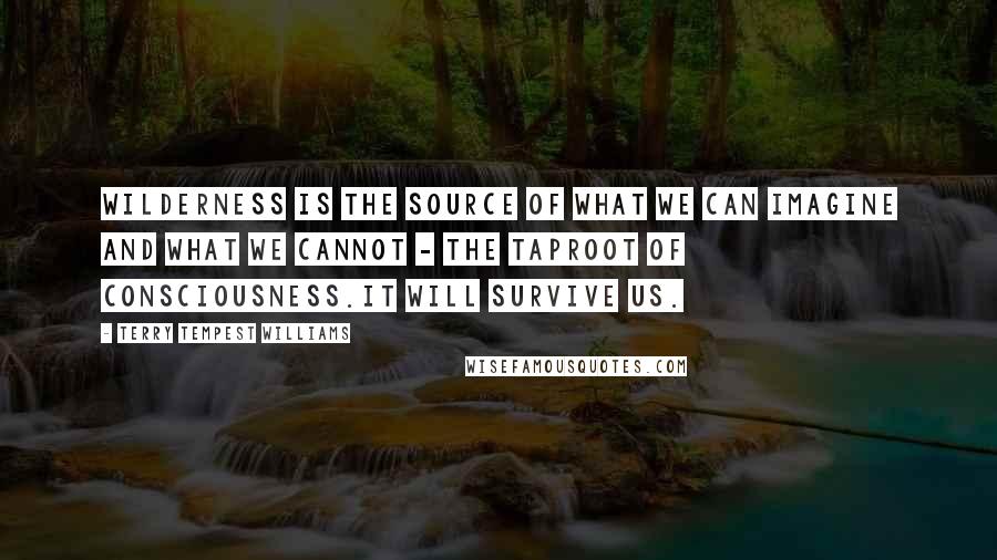 Terry Tempest Williams Quotes: Wilderness is the source of what we can imagine and what we cannot - the taproot of consciousness.It will survive us.