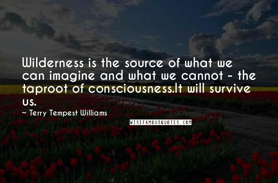 Terry Tempest Williams Quotes: Wilderness is the source of what we can imagine and what we cannot - the taproot of consciousness.It will survive us.