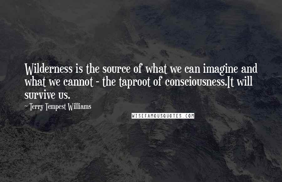 Terry Tempest Williams Quotes: Wilderness is the source of what we can imagine and what we cannot - the taproot of consciousness.It will survive us.
