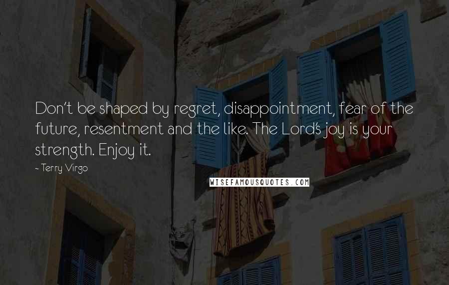 Terry Virgo Quotes: Don't be shaped by regret, disappointment, fear of the future, resentment and the like. The Lord's joy is your strength. Enjoy it.