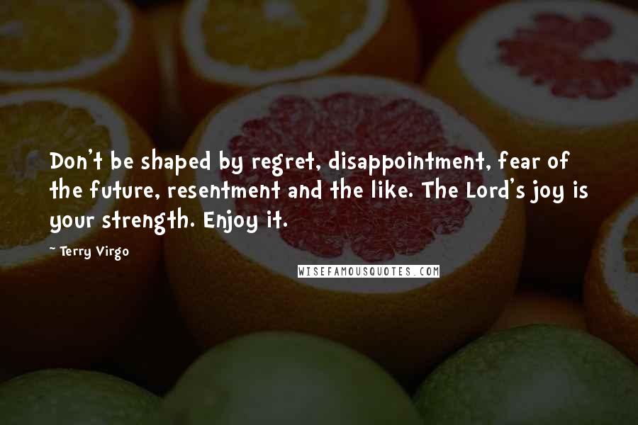 Terry Virgo Quotes: Don't be shaped by regret, disappointment, fear of the future, resentment and the like. The Lord's joy is your strength. Enjoy it.