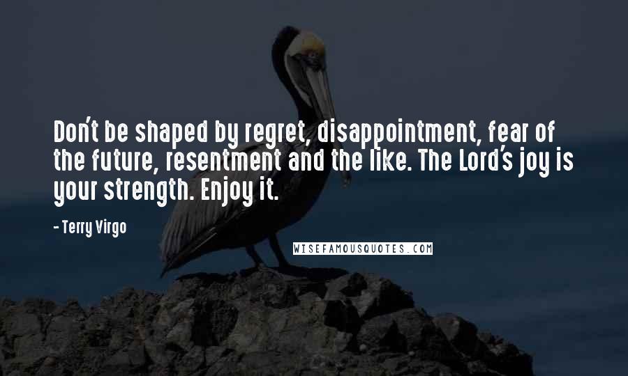 Terry Virgo Quotes: Don't be shaped by regret, disappointment, fear of the future, resentment and the like. The Lord's joy is your strength. Enjoy it.