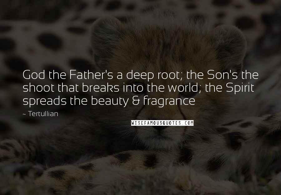 Tertullian Quotes: God the Father's a deep root; the Son's the shoot that breaks into the world; the Spirit spreads the beauty & fragrance