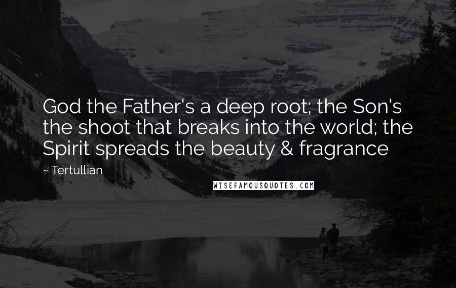 Tertullian Quotes: God the Father's a deep root; the Son's the shoot that breaks into the world; the Spirit spreads the beauty & fragrance