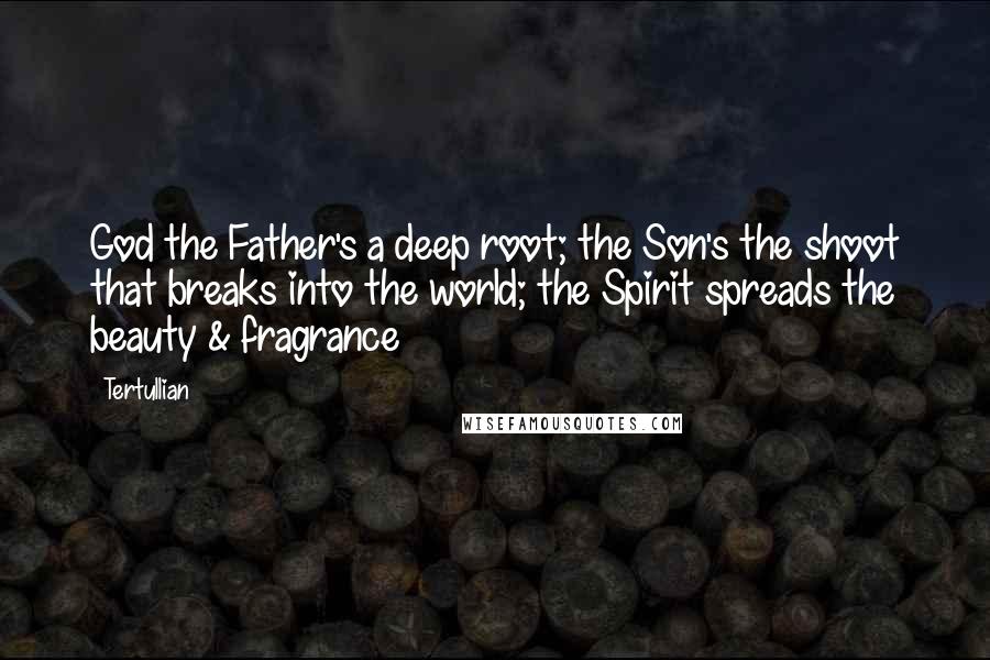 Tertullian Quotes: God the Father's a deep root; the Son's the shoot that breaks into the world; the Spirit spreads the beauty & fragrance