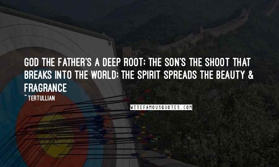 Tertullian Quotes: God the Father's a deep root; the Son's the shoot that breaks into the world; the Spirit spreads the beauty & fragrance