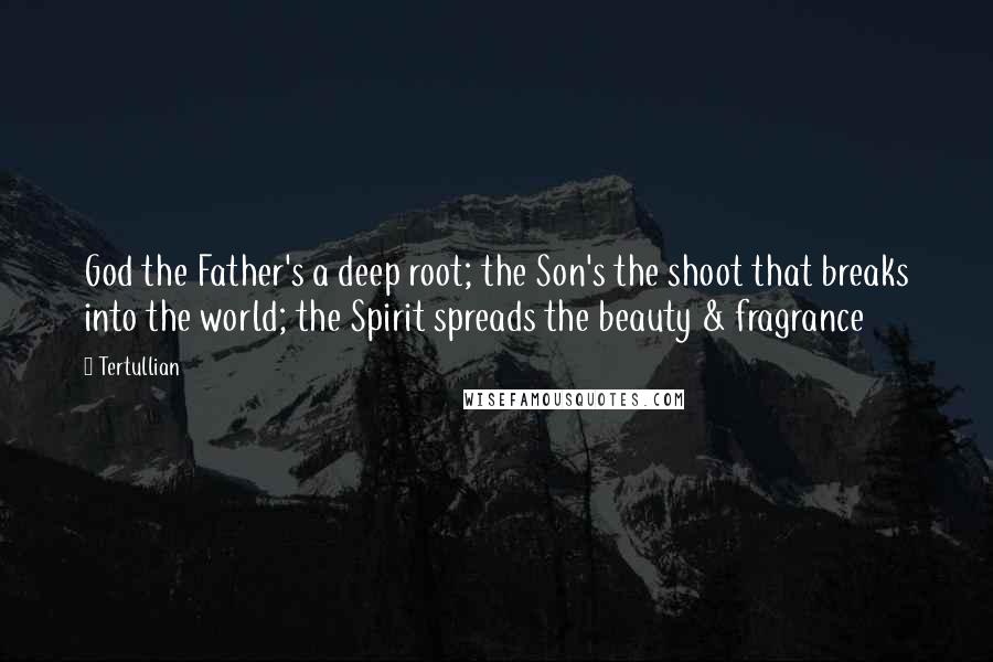 Tertullian Quotes: God the Father's a deep root; the Son's the shoot that breaks into the world; the Spirit spreads the beauty & fragrance