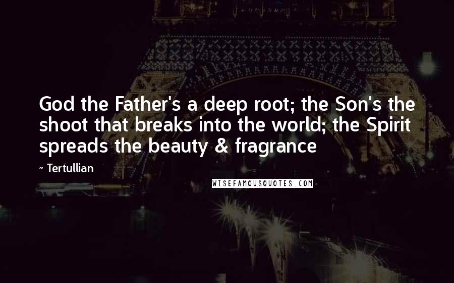 Tertullian Quotes: God the Father's a deep root; the Son's the shoot that breaks into the world; the Spirit spreads the beauty & fragrance