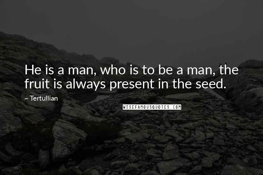 Tertullian Quotes: He is a man, who is to be a man, the fruit is always present in the seed.