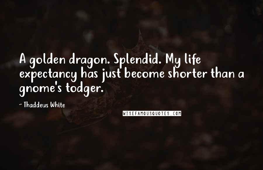Thaddeus White Quotes: A golden dragon. Splendid. My life expectancy has just become shorter than a gnome's todger.