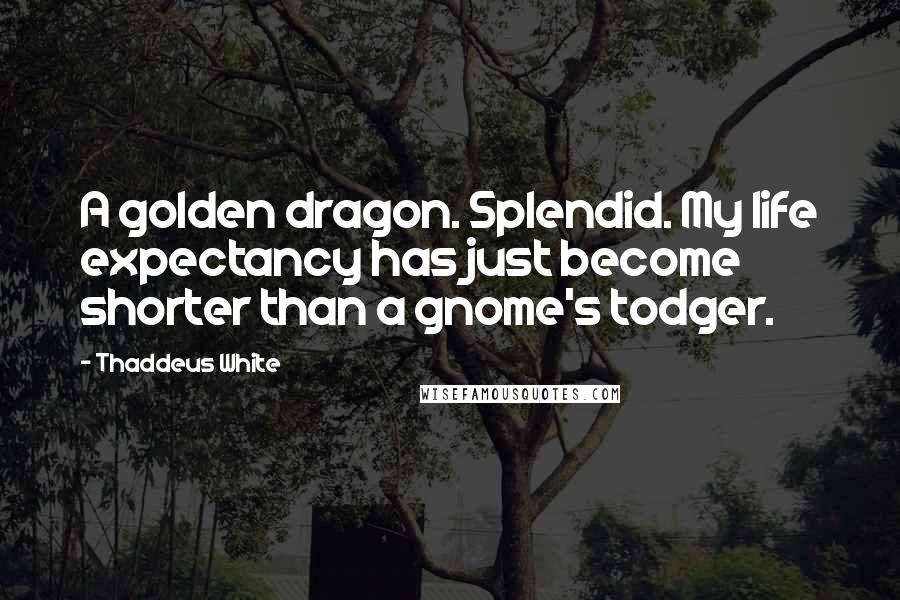 Thaddeus White Quotes: A golden dragon. Splendid. My life expectancy has just become shorter than a gnome's todger.