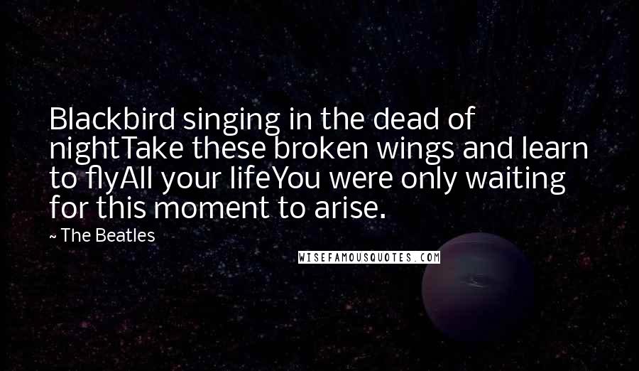 The Beatles Quotes: Blackbird singing in the dead of nightTake these broken wings and learn to flyAll your lifeYou were only waiting for this moment to arise.