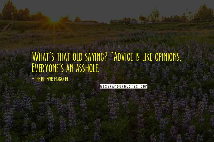 The Believer Magazine Quotes: What's that old saying? "Advice is like opinions. Everyone's an asshole.