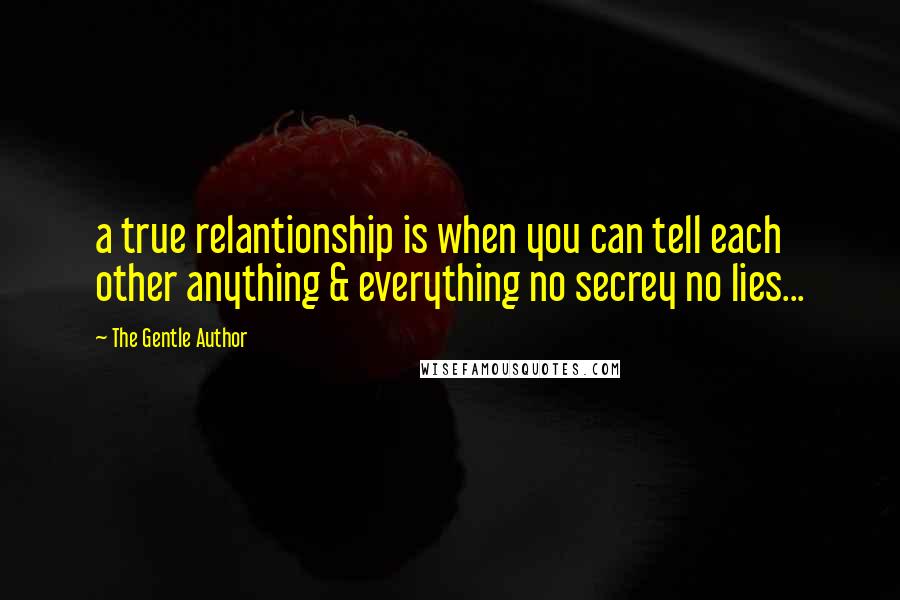 The Gentle Author Quotes: a true relantionship is when you can tell each other anything & everything no secrey no lies...