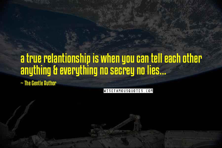 The Gentle Author Quotes: a true relantionship is when you can tell each other anything & everything no secrey no lies...