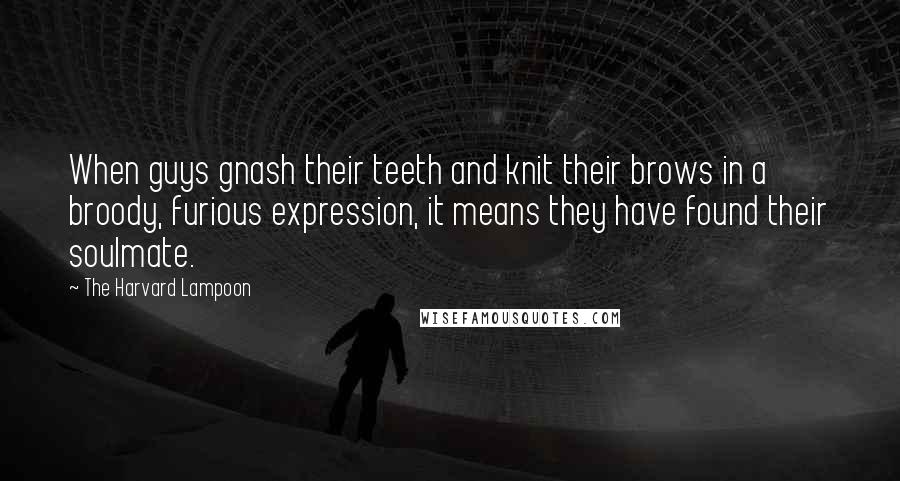 The Harvard Lampoon Quotes: When guys gnash their teeth and knit their brows in a broody, furious expression, it means they have found their soulmate.