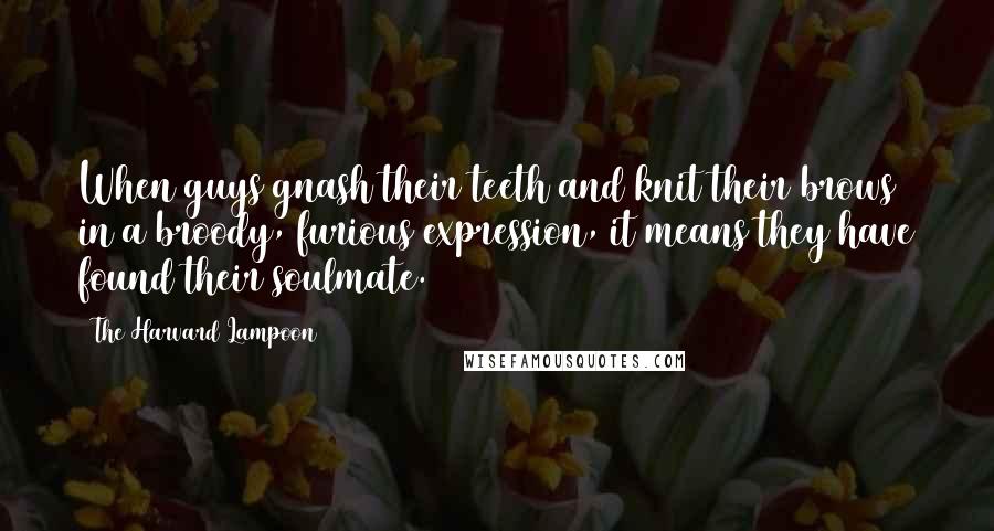 The Harvard Lampoon Quotes: When guys gnash their teeth and knit their brows in a broody, furious expression, it means they have found their soulmate.