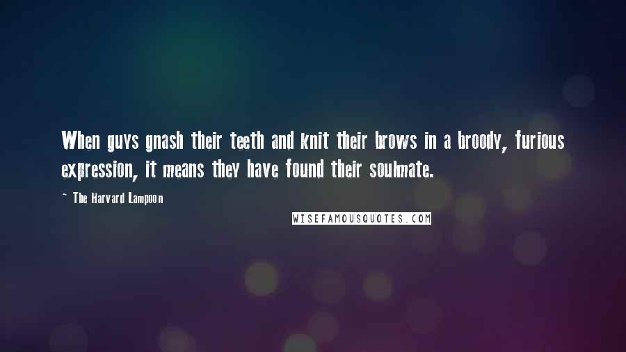 The Harvard Lampoon Quotes: When guys gnash their teeth and knit their brows in a broody, furious expression, it means they have found their soulmate.