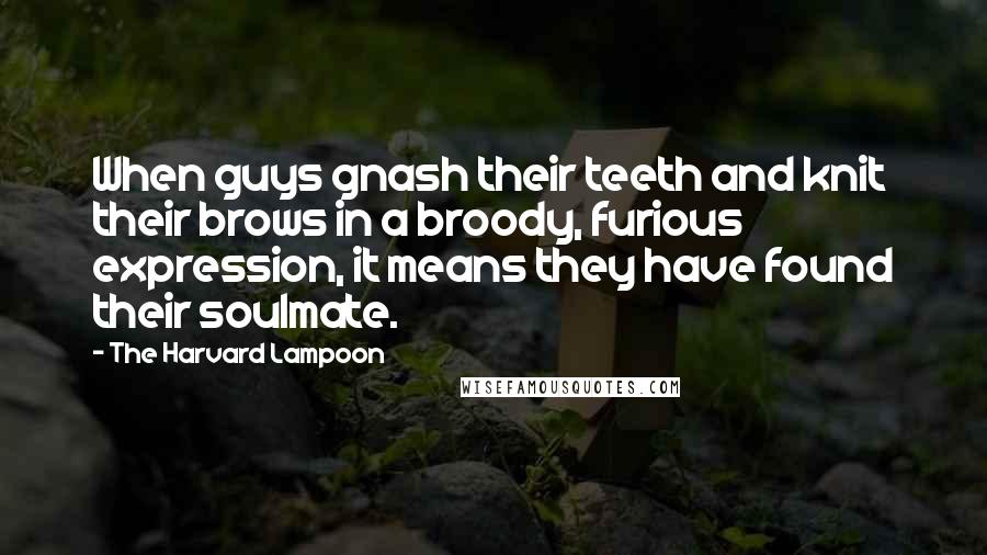 The Harvard Lampoon Quotes: When guys gnash their teeth and knit their brows in a broody, furious expression, it means they have found their soulmate.