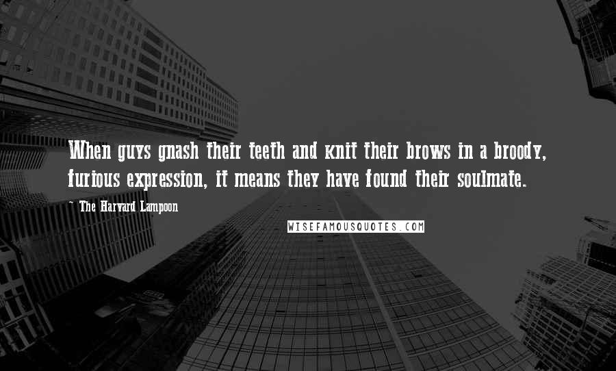 The Harvard Lampoon Quotes: When guys gnash their teeth and knit their brows in a broody, furious expression, it means they have found their soulmate.