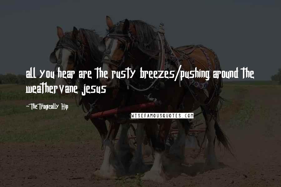 The Tragically Hip Quotes: all you hear are the rusty breezes/pushing around the weathervane jesus