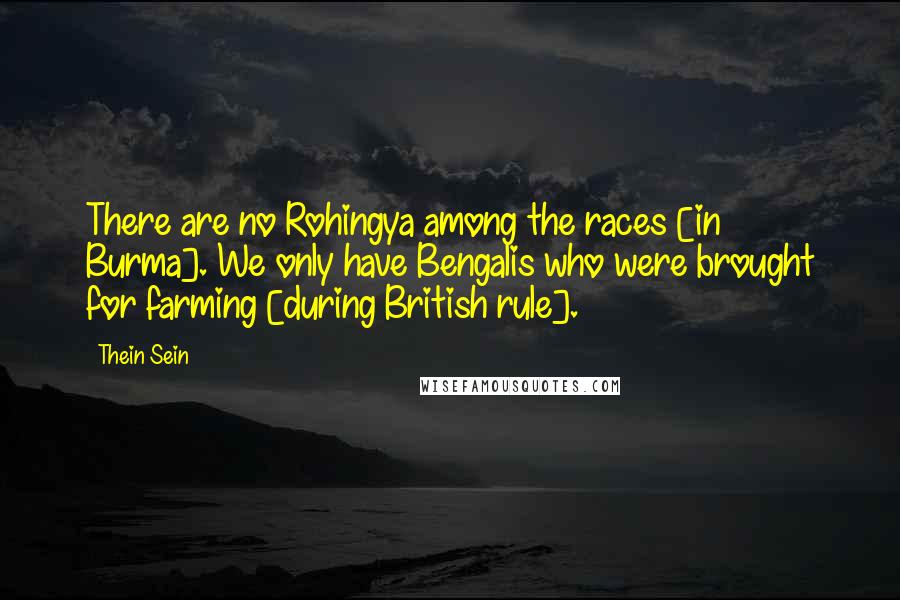 Thein Sein Quotes: There are no Rohingya among the races [in Burma]. We only have Bengalis who were brought for farming [during British rule].