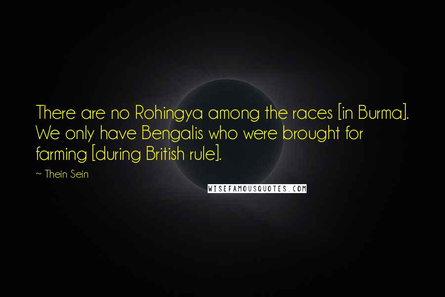 Thein Sein Quotes: There are no Rohingya among the races [in Burma]. We only have Bengalis who were brought for farming [during British rule].