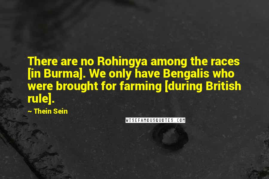 Thein Sein Quotes: There are no Rohingya among the races [in Burma]. We only have Bengalis who were brought for farming [during British rule].