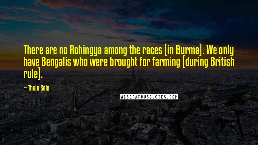 Thein Sein Quotes: There are no Rohingya among the races [in Burma]. We only have Bengalis who were brought for farming [during British rule].