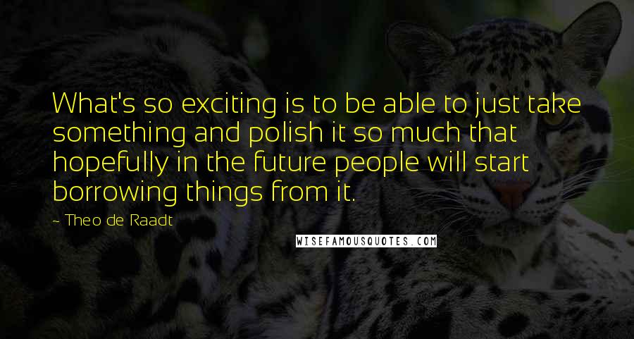 Theo De Raadt Quotes: What's so exciting is to be able to just take something and polish it so much that hopefully in the future people will start borrowing things from it.