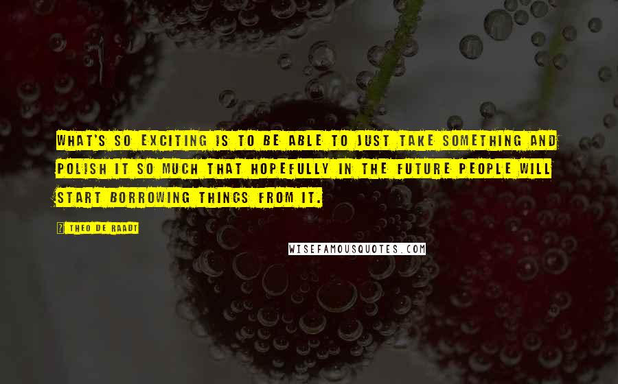 Theo De Raadt Quotes: What's so exciting is to be able to just take something and polish it so much that hopefully in the future people will start borrowing things from it.