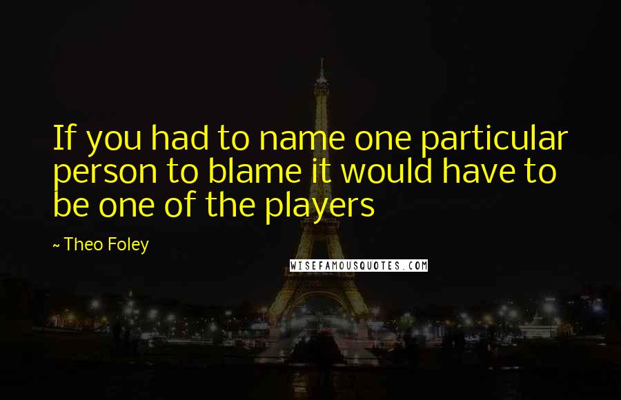 Theo Foley Quotes: If you had to name one particular person to blame it would have to be one of the players